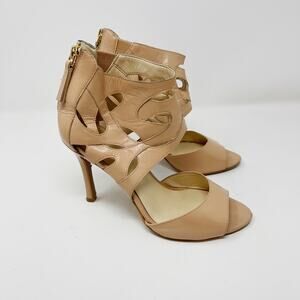 Nine West 6 Cream Natural Leather Fabeyana Ankle Wrap Peep Toe Heels Cut Out